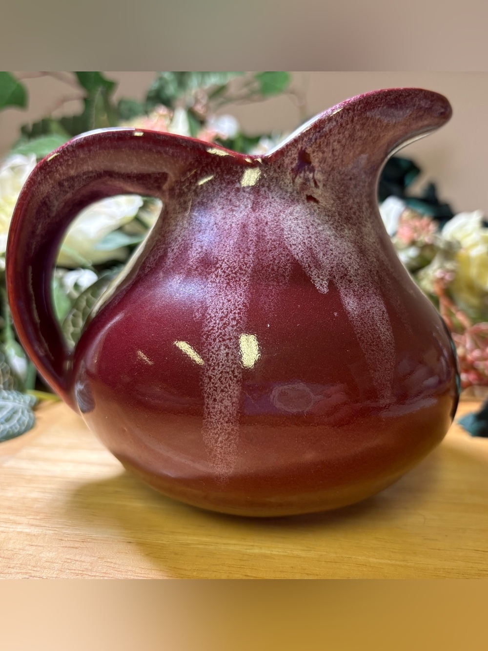 Handcrafted Deep Red Ceramic Pitcher - Decorative Home Art